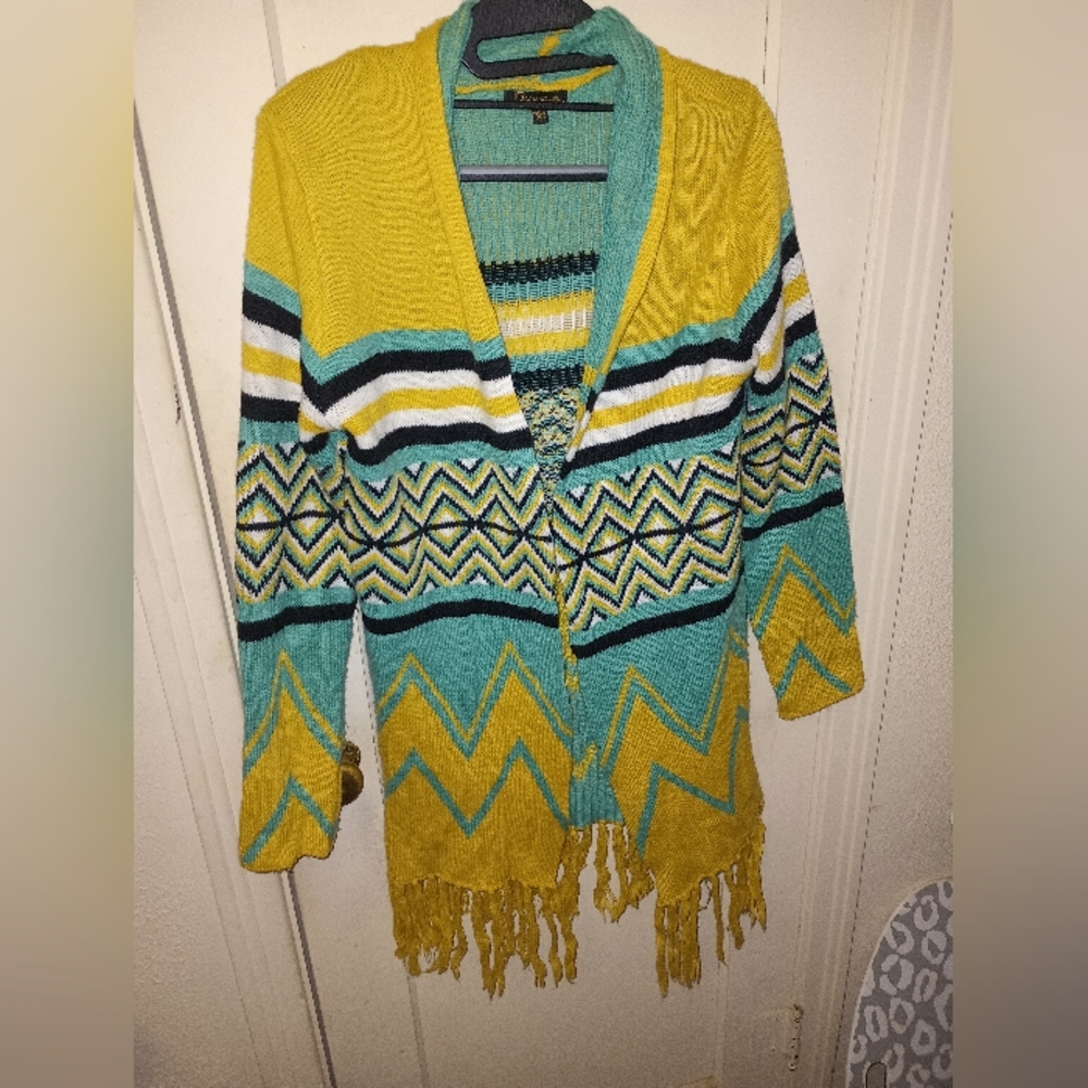 BACIANO by Bacci Boho Colorful Long Open Front Cardigan Sz. MD.
